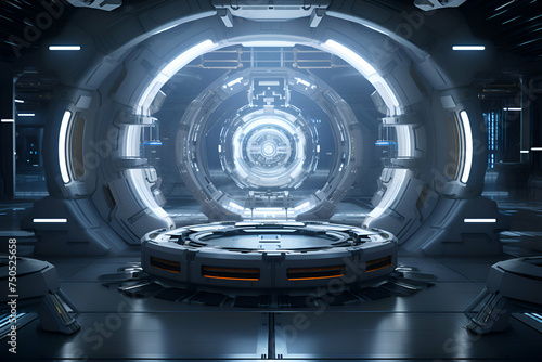 3D rendering of a futuristic space station. Futuristic spaceship interior