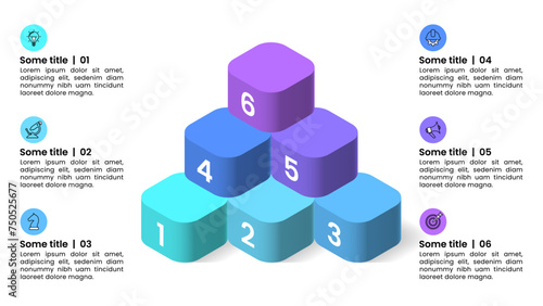 Infographic template. Isometric pyramid with 6 steps