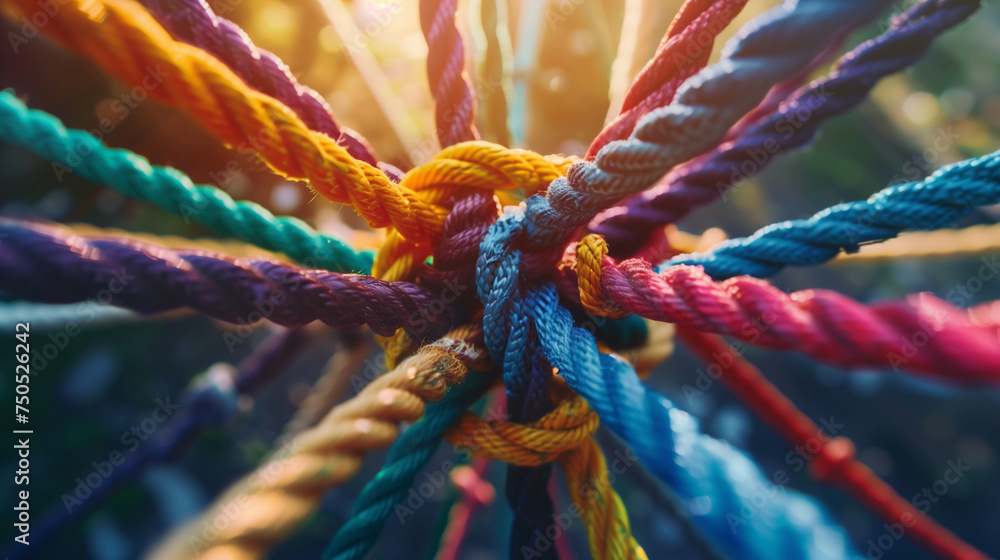 Naklejka premium Concept of a strong diverse network rope team