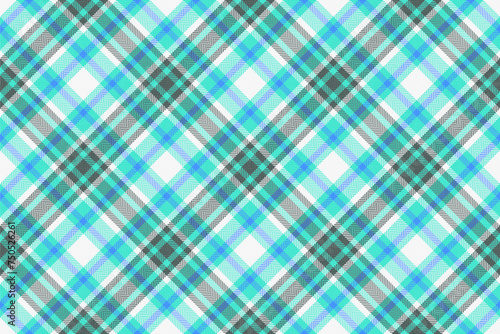 Commercial fabric vector seamless, hobby textile texture plaid. Sample pattern background tartan check in teal and white colors.