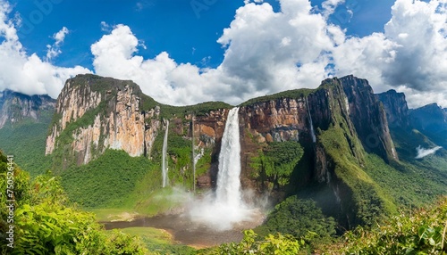 view of the angel falls salto angel is worlds highest waterfalls 978 m on a sunny day venezuela latin america photo