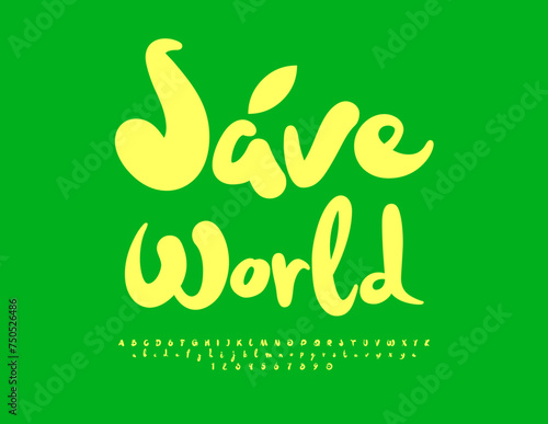 Vector eco template Save World with Funny Font. Trendy handwritten Alphabet Letters and Numbers.