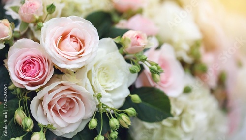 delicate blooming festive white begonia and light pink rose flowers blossoming flower soft pastel background wedding bouquet floral card selective focus