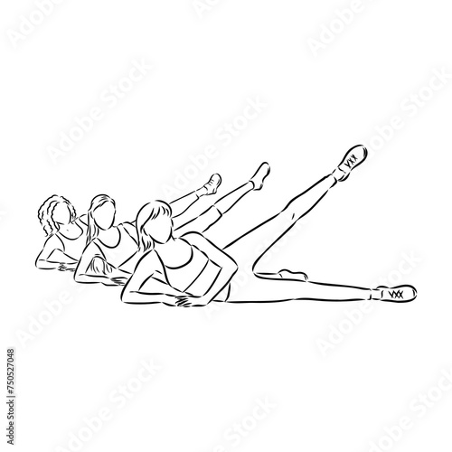 Hand drawn sketch of an exercising woman. Vector illustration.