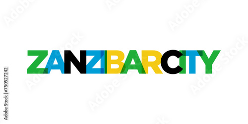 Zanzibar in the Tanzania emblem. The design features a geometric style, vector illustration with bold typography in a modern font. The graphic slogan lettering.