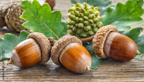 dried acorns with leaves