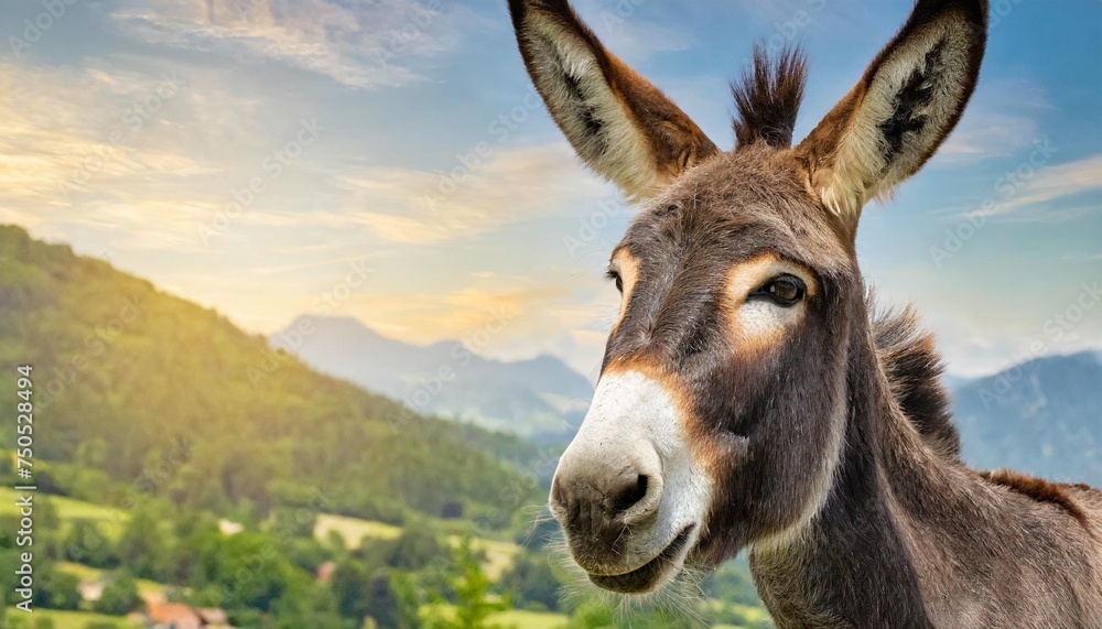 donkey face shot isolated on transparent background cutout