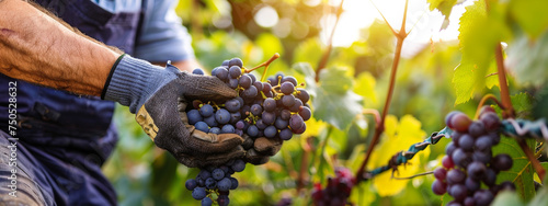farmer harvests grapes close-up