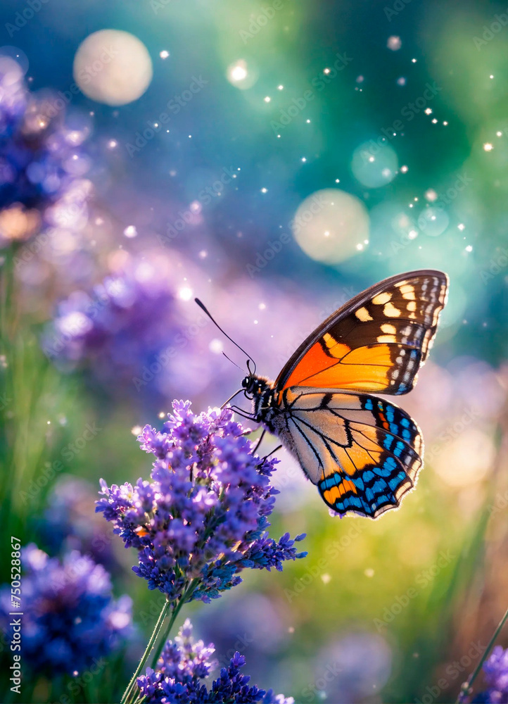 Obraz premium butterflies on lavender flowers. Selective focus.