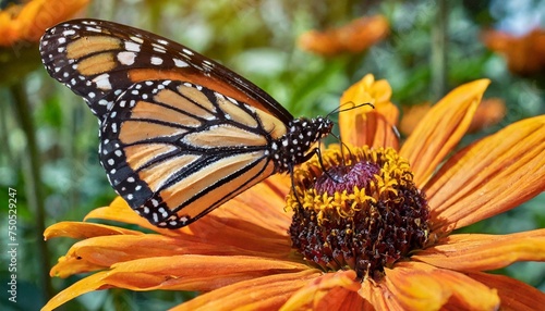 bright orange flowers and monarch butterfly in the summer garden magical macro image © Wayne