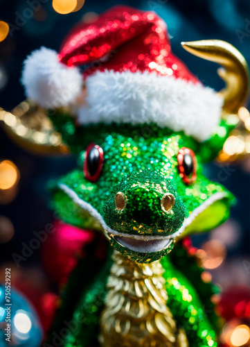 dragon in santa's hat year of the dragon. Selective focus. © Erik