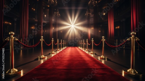 Red carpet with barriers and red rope, Entertainment concept.