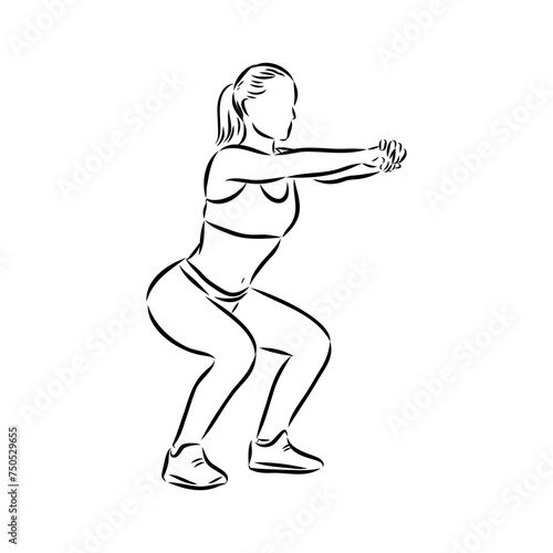 Hand drawn sketch of an exercising woman. Vector illustration.