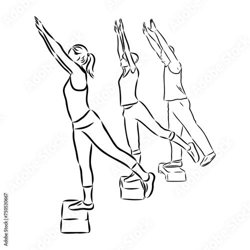 Hand drawn sketch of an exercising woman. Vector illustration.