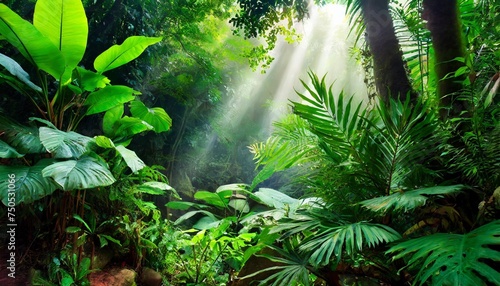 dreamy fantasy deep jungle lush vegetation digital illustration
