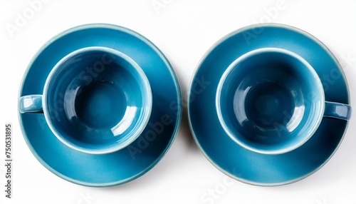 empty blue cup and saucer top view isolated with clipping path for mockup