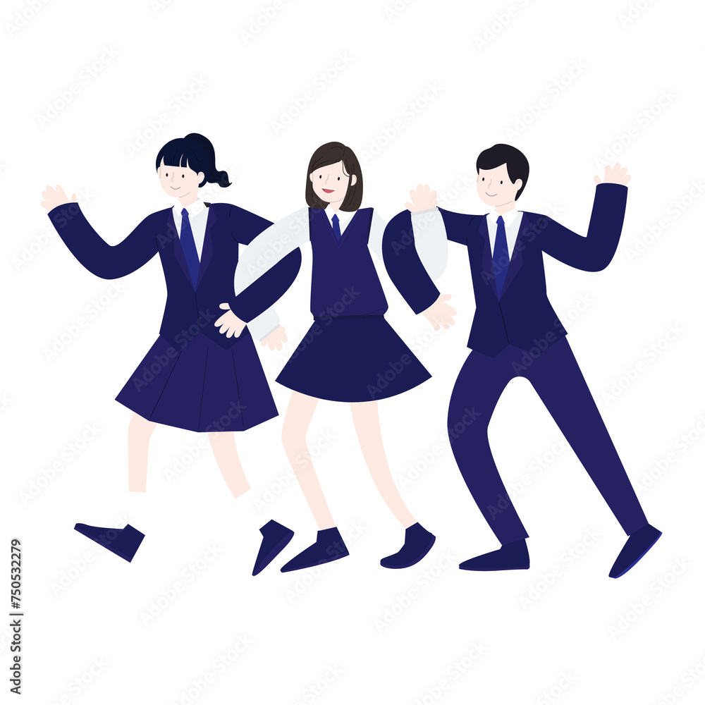 Fototapeta premium 새학기 남색 교복 입은 학생 걷기 