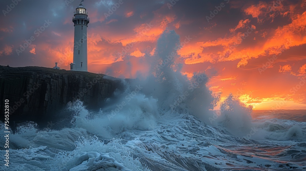 Lighthouse Braving Stormy Ocean