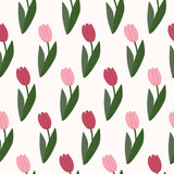 pink Tulip flowers garden hand drawn seamless pattern vector illustration for decorate invitation greeting birthday party celebration wedding card poster banner textile wallpaper paper wrap background