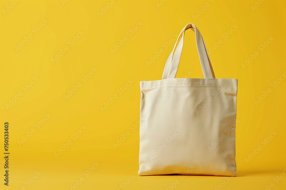 blank canvas - a white tote bag ready to be personalized, against a cheerful yellow backdrop blank canvas - a white tote bag ready to be personalized, against a cheerful yellow backdrop
