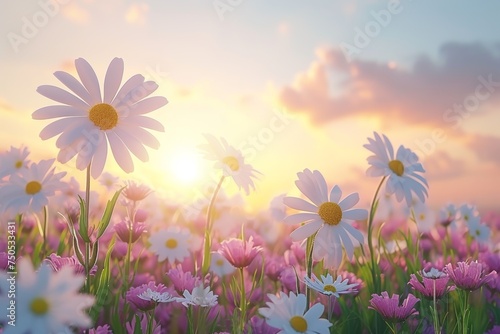 spring summer background with bright beautiful flowers © megavectors