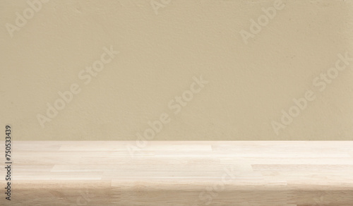 Empty of wood table top on yellow pastel color background