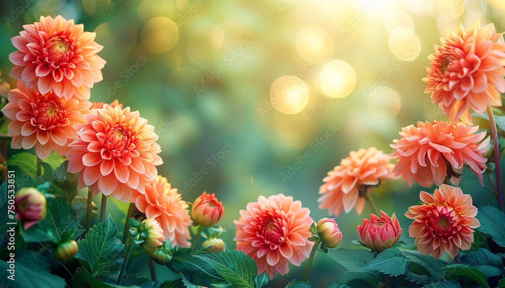 Pink dahlia field in the spring with beautiful sunlight. Beautiful field with pink and yellow dahlia flowers, garden filled with sun light and dahlias Pink dahlia field in the spring with beautiful sunlight. Beautiful field with pink and yellow dahlia flowers, garden filled with sun light and dahlias