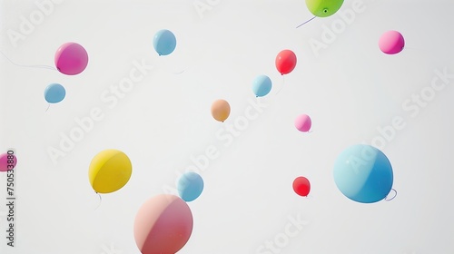 Pastel-colored balloons floats effortlessly across a bright white background  evoking feelings of lightness and celebration.