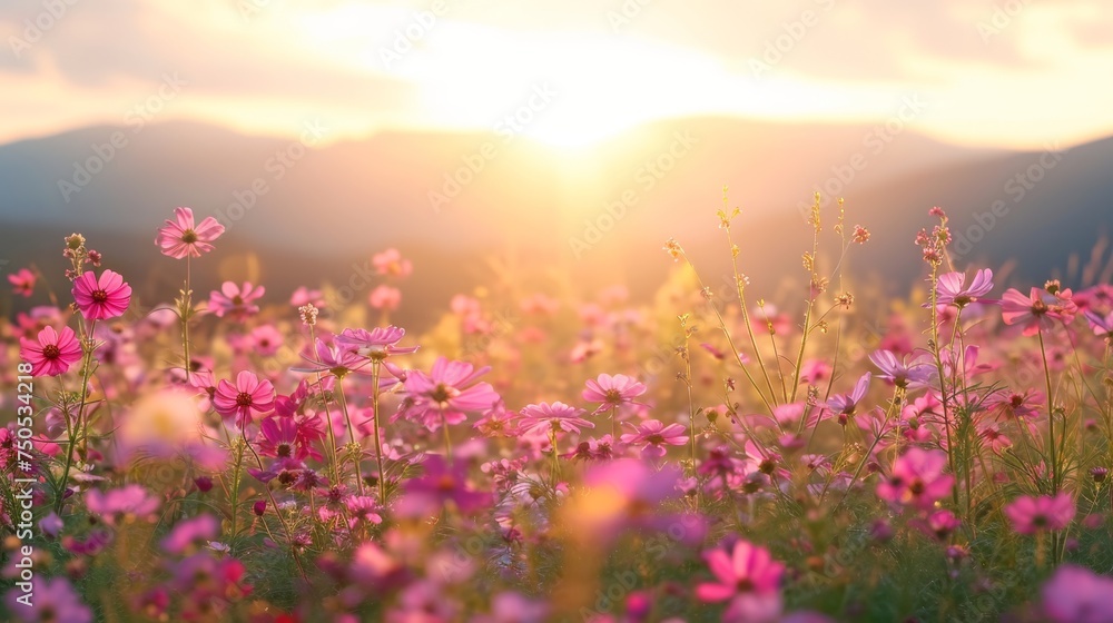 spring summer background with bright beautiful flowers