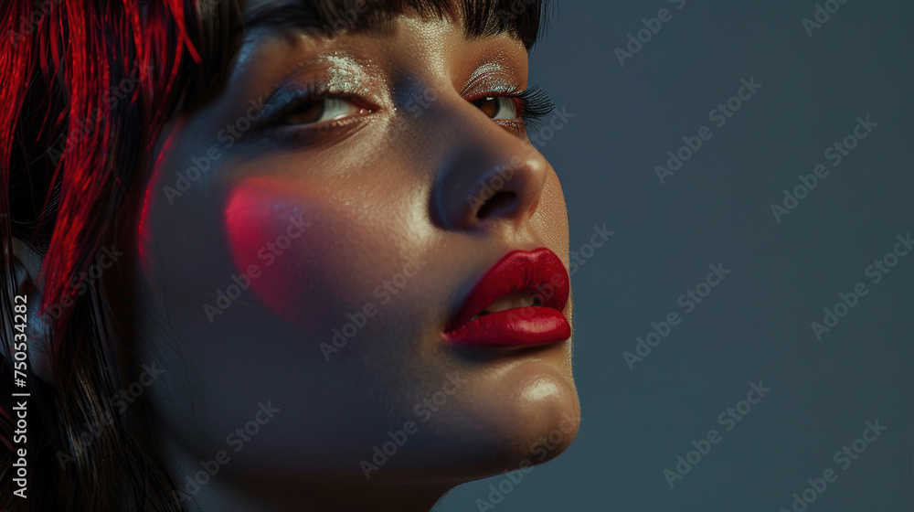 Makeup, beauty and portrait of woman with lipstick in studio, Concept for wellness, skincare product and cosmetics. Salon, Makeup, beauty and portrait of woman with lipstick in studio, Concept for wellness, skincare product and cosmetics. Salon,
