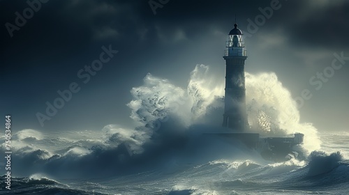 Lighthouse Amidst Ocean Waves