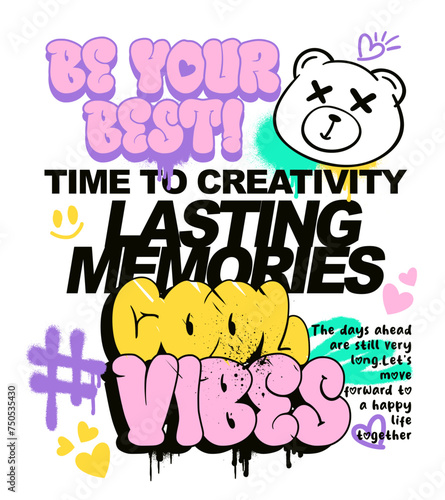 Urban typography street art graffiti slogan print with spray effect for graphic tee t shirt or sweatshirt - Vector