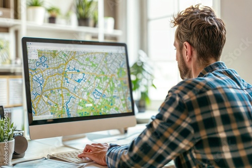 City construction office, mapping cadastre on computer PC