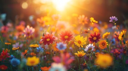 spring summer background with bright beautiful flowers