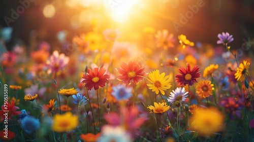 spring summer background with bright beautiful flowers photo