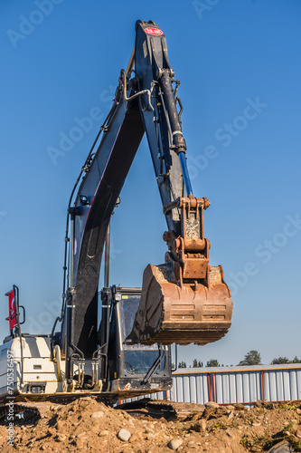 Close up details of industrial excavator working on construction site 7