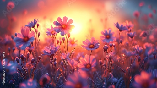 spring summer background with bright beautiful flowers