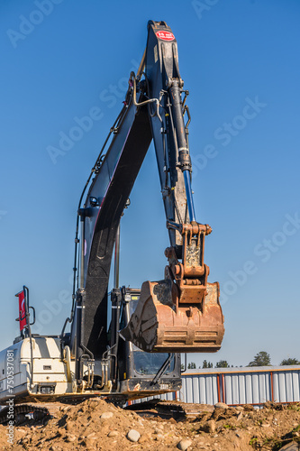 Close up details of industrial excavator working on construction site 8