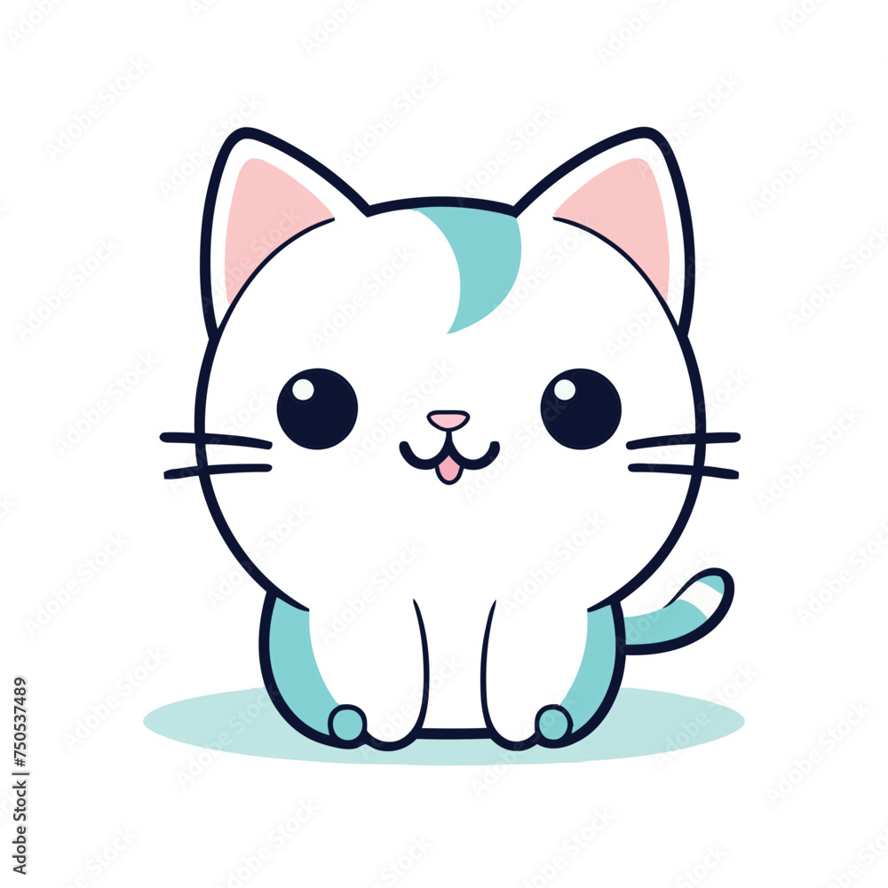 a cute mascot cat logo, simple, vector art, flat design, white background