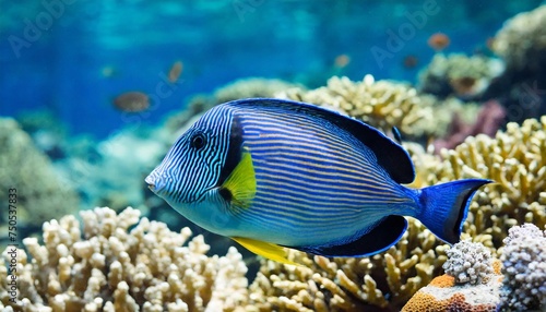 blue striped fish underwater world