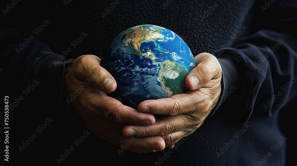 Arms hugging the Earth, demonstrating care for our planet Arms hugging the Earth, demonstrating care for our planet