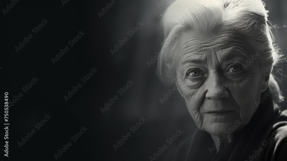 Elderly Woman in Greyscale Portrait