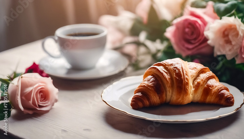 Dolce Risveglio- Croissant e Caffè al Mattino in un Ambiente Floreale Incantevole
