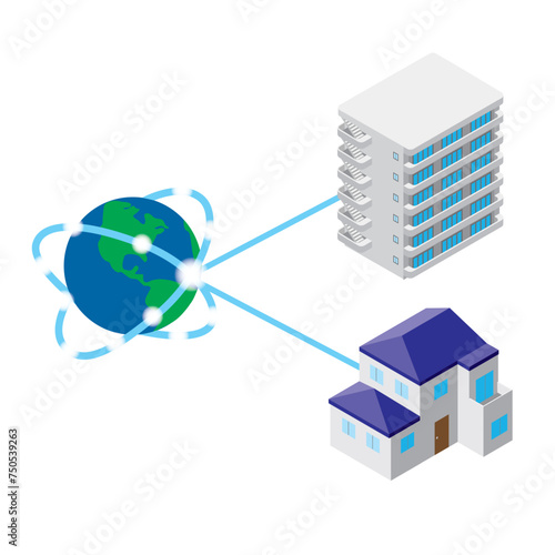 インターネットが集合住宅と戸建に繋がっているイメージイラスト