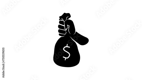Hand Holding Money Bag, black isolated silhouette