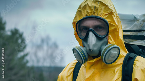 A man in a chemical protection suit