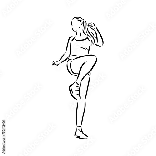 Hand drawn sketch of an exercising woman. Vector illustration.