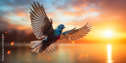 Pigeon flying back to outstretched hands against colorful sunrise/sunset backdrop: A Symbol of freedom, peace, and hope. Concept Bird Symbolism, Photography, Emotional Connection, Freedom, Hope © Ян Заболотний