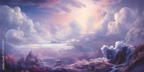 Ethereal wisps of azure and amethyst dance upon the surface of the illustration, creating an otherworldly landscape that transports viewers to a realm of pure imagination and wonder.