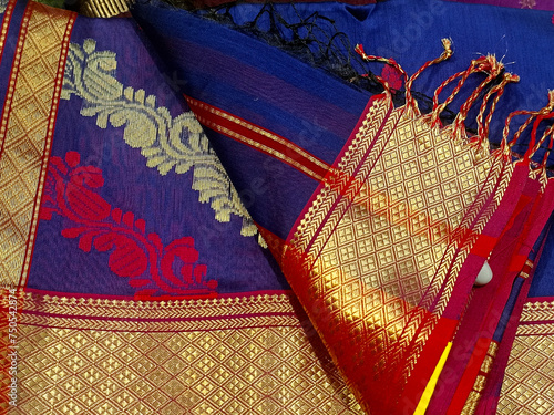 Hand Weaving Silk & Handloom Sarees, saree with golden details, woman wear on festival, ceremony and weddings, expensive sarees are famous for their gold and silver zari, brocade. Incredible India.